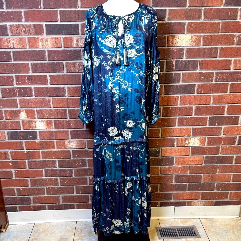 Natural Life Blue Floral Tiered Maxi Dress Size Small